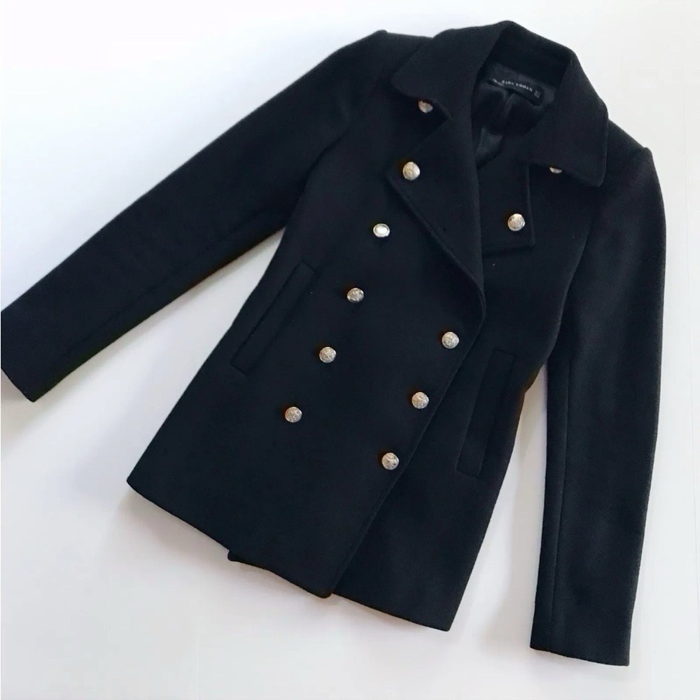 Zara Short Coat With Gold Metallic Buttons Black - Picture 2 of 12